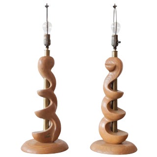 Sculpted Wooden Lamps by Light House - a Pair For Sale