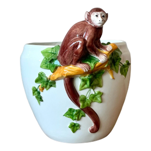 Vintage Italian Oggetti Glazed Ceramic Monkey Cache Pot