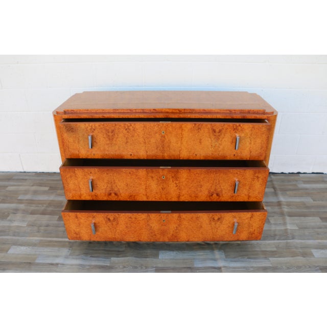 Brown 1920s French Art Deco Burl Wood Waterfall Chest of Drawers / Dresser by Roger Bal For Sale - Image 8 of 18