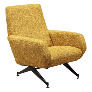 Vintage Armchair in Fabric, Metal and Brass, Italy, 1960s For Sale