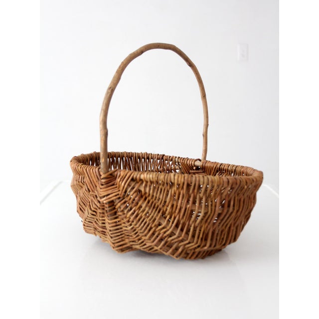 Mid 20th Century Vintage Wicker Gathering Basket For Sale - Image 5 of 14