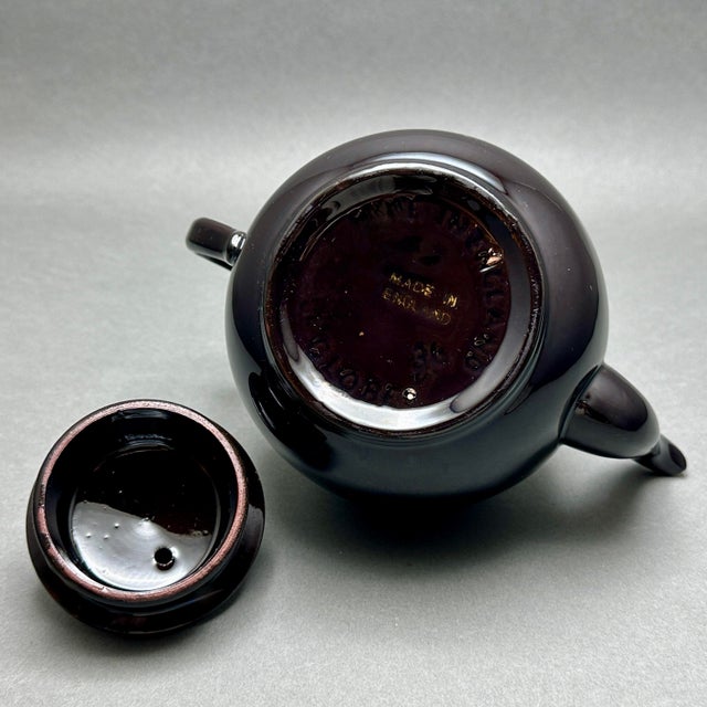 Brown Vintage Globe Pottery Brown Striped Teapot Made in England For Sale - Image 8 of 9