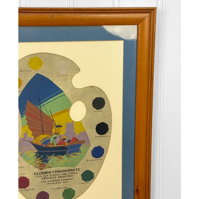 Mid 20th Century Mid-Century Glidden Paint Advertising Palette Asian Motif Framed & Matted For Sale - Image 5 of 11