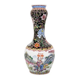Chinese Famille Rose Style Porcelain Vase With Figural Landscape Scenes, 14" For Sale