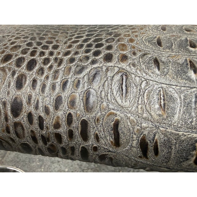 Crocodile Embossed Cantilever Bar Stools, Pair For Sale - Image 9 of 12