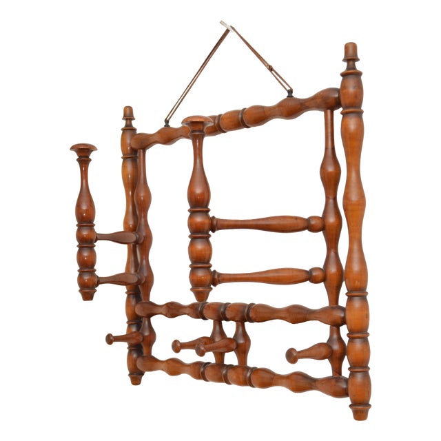 French Bobbin Coat Rack with Swivelling Hooks, 1900 For Sale