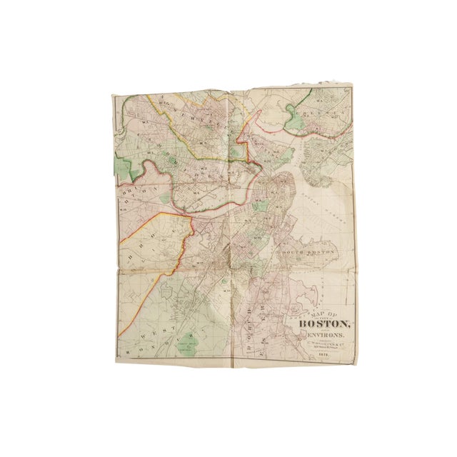 Antique Folding Map Of City Of Boston And Its Environs 1874 Chairish