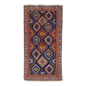 Blue Vintage Handmade Wool Rug With Allover Geometric Pattern 5 X 10