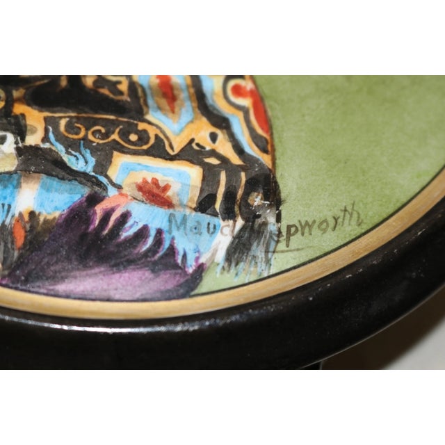 1930s Antique Hand Painted Figural Realism Portrait Porcelain Footed Trivet Stand For Sale - Image 5 of 11