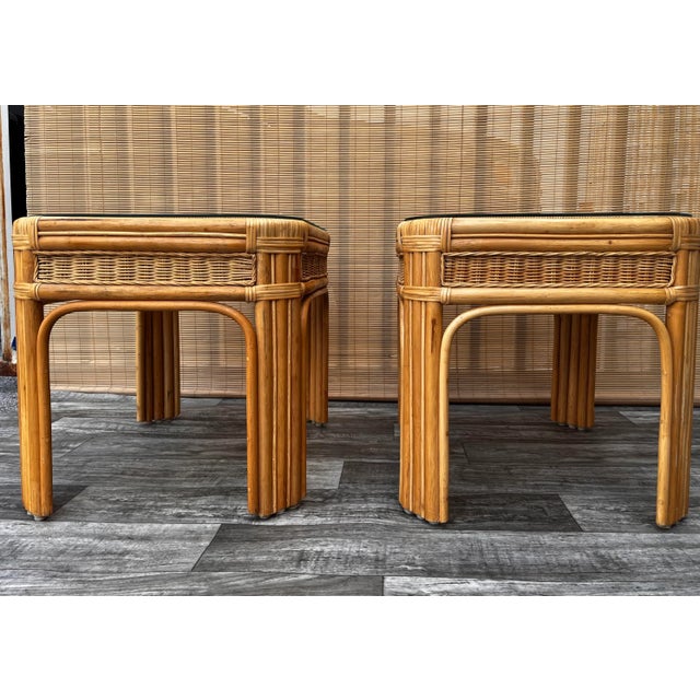1980s A Pair of Late 20th Century Coastal Style Weaved Rattan Side Tables. Circa 1980s For Sale - Image 5 of 13