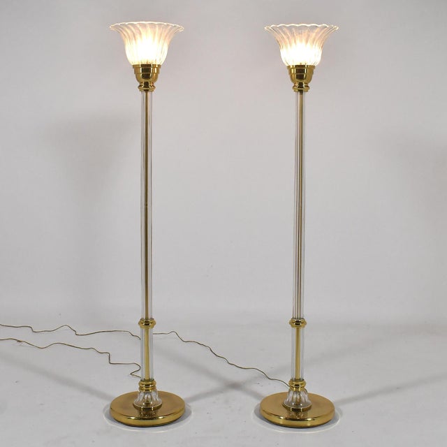 Metal 1970s Pair of Vetri Artistica Murano Glass and Brass Torchiers For Sale - Image 7 of 10