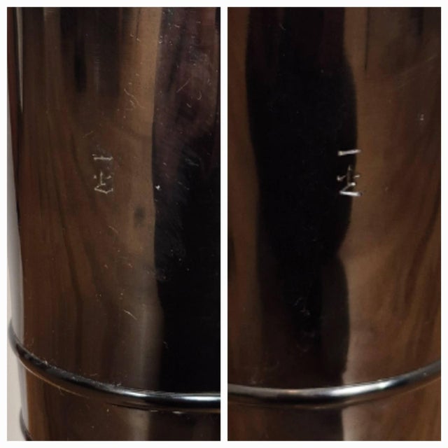 Black Mid-20th Century Signed Japanese Oversized Etched Bronze Table Lamps W/ Original Hand Painted Shades, a Pair For Sale - Image 8 of 13