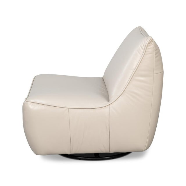 Contemporary White Leather Swivel Slipper Chair For Sale - Image 3 of 12