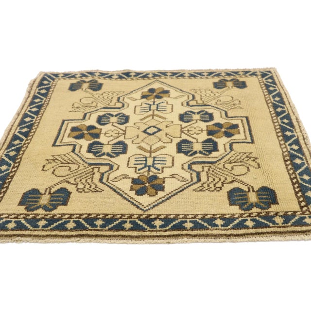 Mediterranean Vintage Turkish Oushak Yastik Rug - 02'02 X 02'02 For Sale - Image 3 of 7