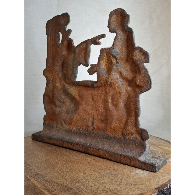 Antique Cast Iron "Rebecca at the Well" Biblical Figural Doorstop – Original Paint, C. 1890 For Sale - Image 11 of 16
