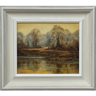 Reflections on Forest Pond in the English Countryside with Warm Yellows & Browns 1979 For Sale