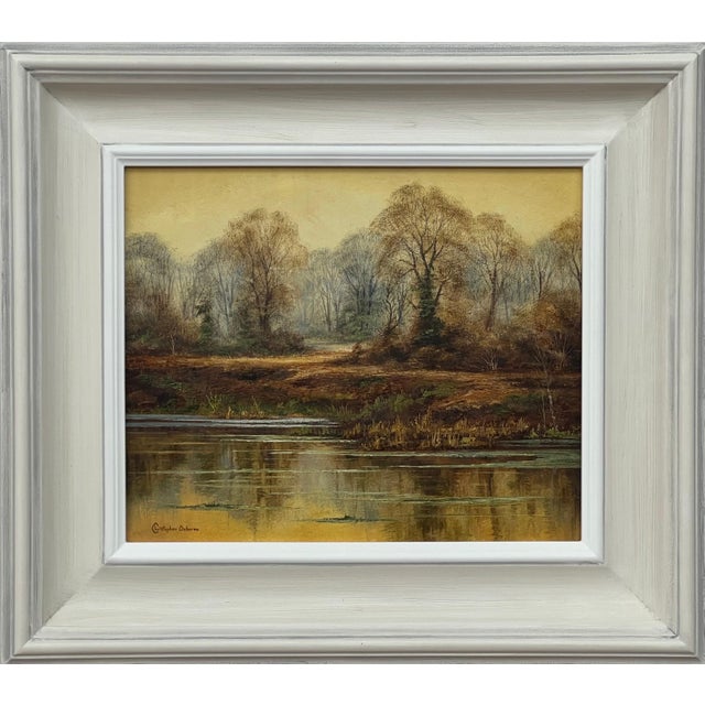 Reflections on Forest Pond in the English Countryside with Warm Yellows & Browns 1979 For Sale