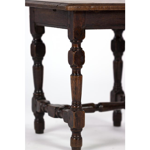 English Oak Square Stool With Turned Legs and H-Stretcher, Circa 1890 For Sale - Image 10 of 11