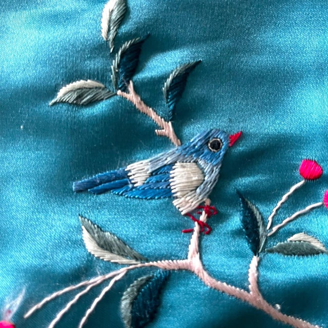 Set 2 Vintage Mid-Century Asian Inspired Embroidered Accent Pillow Covers For Sale - Image 4 of 9