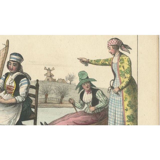 Frisian Fisherman & Winter Costume Scene Dutch Costume Lithograph, c.1840 For Sale - Image 6 of 9