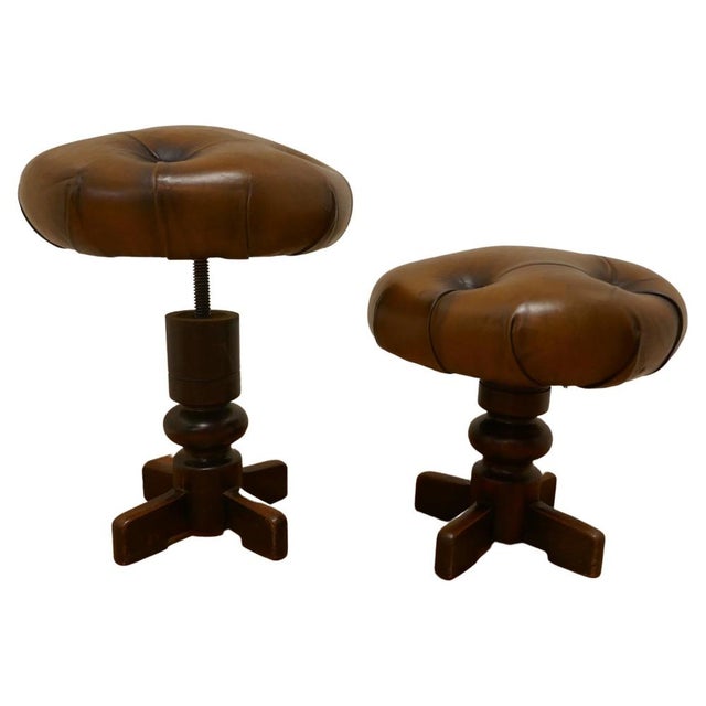 French Button Leather Swivel Piano Stools, 1890s, Set of 2 For Sale - Image 9 of 9