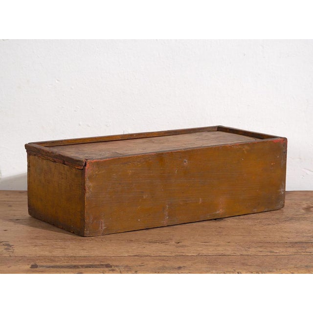 Brown Antique Chinese Ochre Colored Box with Painted Lotus Flowers, 1900s For Sale - Image 8 of 9