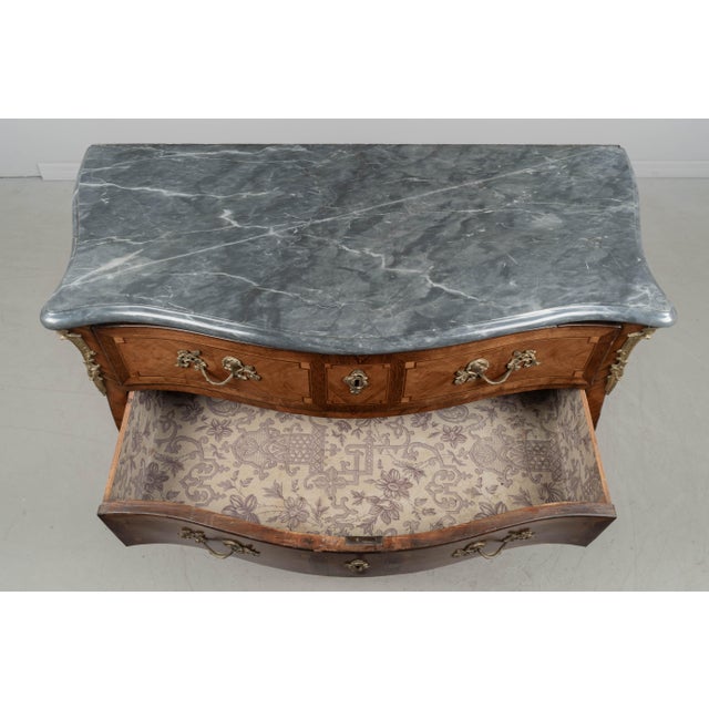 Louis XV Commode Sauteuse With Marquetry and Turquin Marble, C. 1750 For Sale - Image 11 of 17