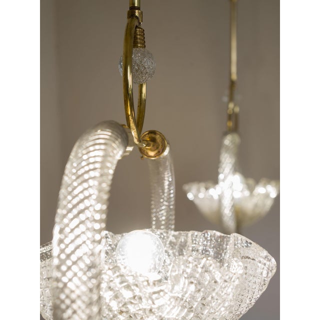 Gold Murano Blown Glass and Brass Pendant Lights by Ercole Barovier for Barovier & Toso, 1930s, Set of 2 For Sale - Image 8 of 16
