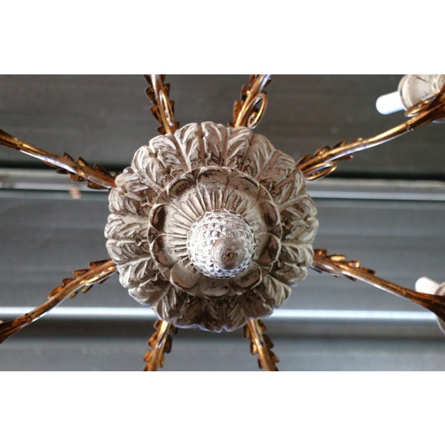 1940s Italian Rococo Revival Painted Wood & Gilt Wrought Iron 8-Light Chandelier For Sale - Image 12 of 18