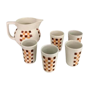Art Deco German 5 Drink Cups and Pitcher Pottery, 1960s, Set of 6
