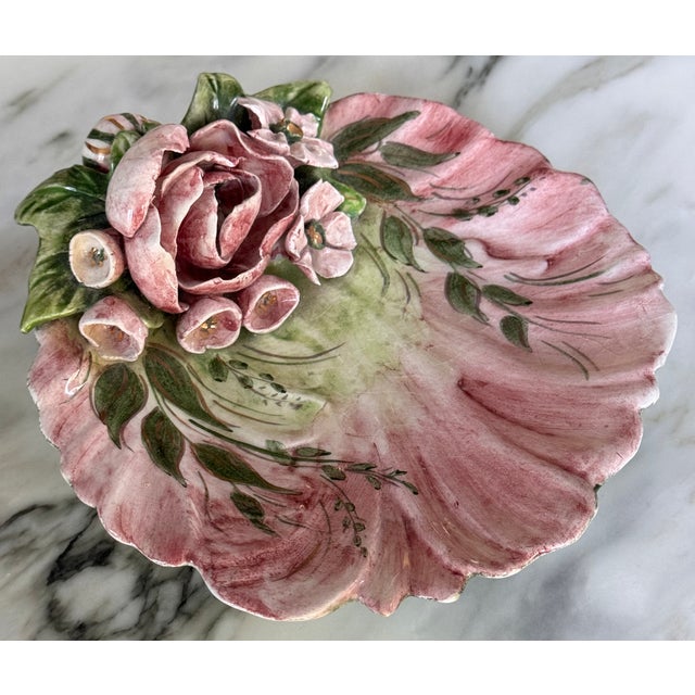 LastChance!Hand Painted Floral Shell Motif Trompe L’Oleil Trinket Tray or Vide Poche - California For Sale - Image 4 of 8