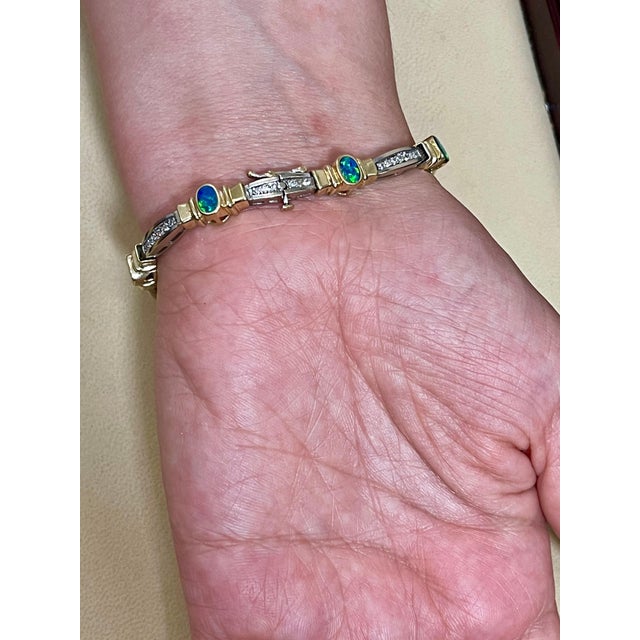 Natural Opal & Diamond Tennis Bracelet 14 Karat Two Tone Gold For Sale - Image 11 of 18