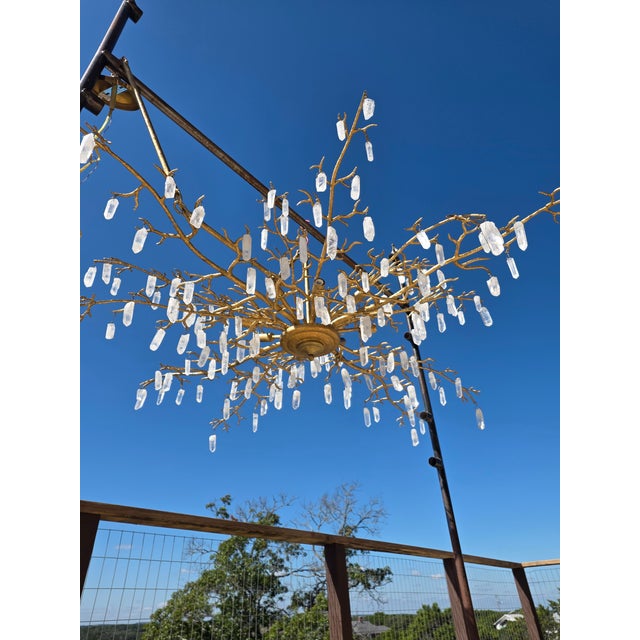 1990s Rock Crystal Organic Branch Style Chandelier With Gold Finish and Adjustable Height For Sale - Image 5 of 14