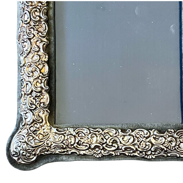 Metal 1980s Rococo Revival Silverplated Picture Frame With Floral Scrollwork and Crest Cartouche 10.75" × 8.5" for 5" × 7" Image For Sale - Image 7 of 13