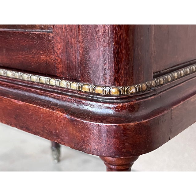 Pair of Italian Marquetry Nightstands With Bronze Crest, Drawers and Doors For Sale - Image 11 of 13