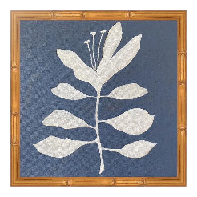 Original Framed Acrylic Botanical Painting, Organic Boho Art Floral Wall Art, 13" X 13" by Tatiana Duperault For Sale