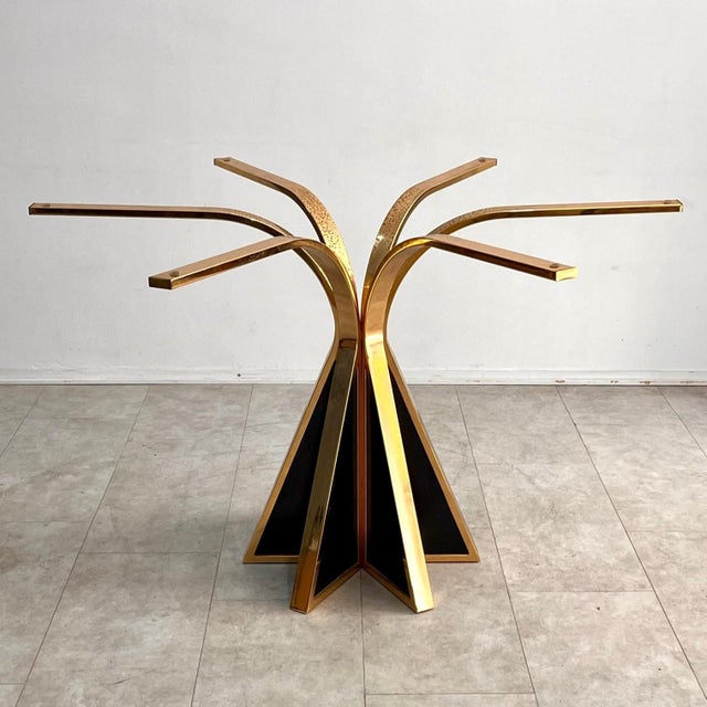 1960s Sculptural Circular Dining Table in Gilded Metal and Smoked Glass from Renato Zevi, 1970s For Sale - Image 5 of 10