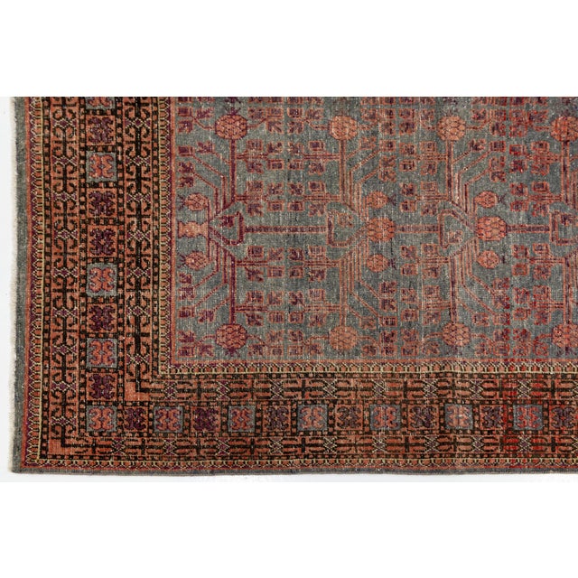 Antique Khotan Rug With Pomegranate Motif in Muted Terracotta & Slate Gray, Wool Area Rug For Sale - Image 4 of 10