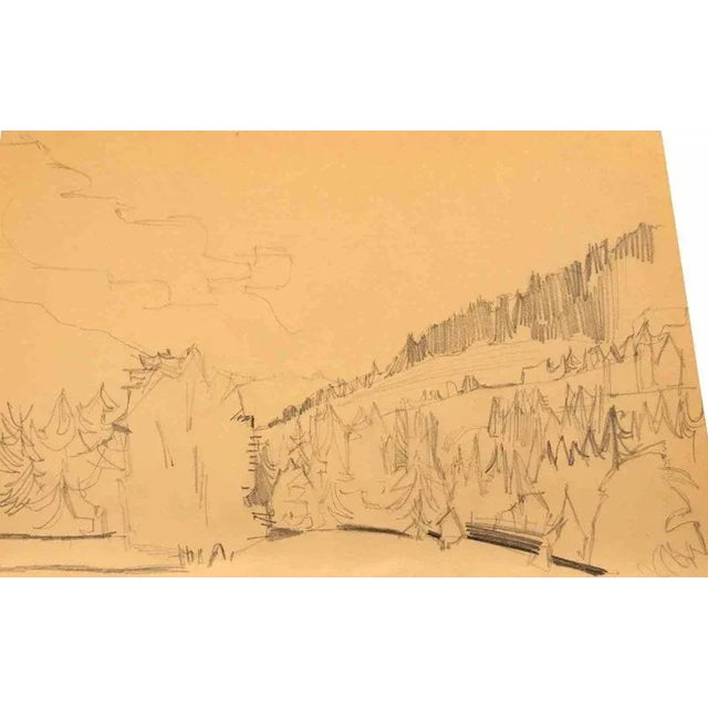 Landscape is a pencil drawing realized by Reynold Arnould (Le Havre 1919 - Parigi 1980). Good condition on a yellowed...
