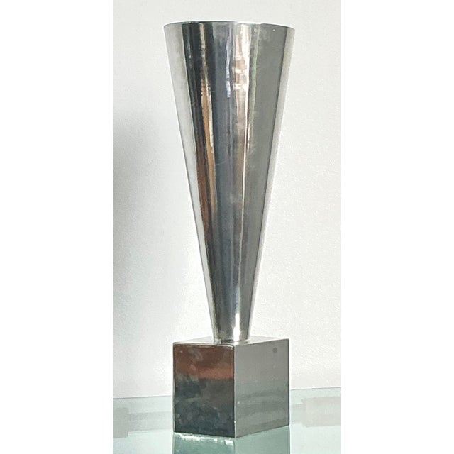 Vintage Monumental Az Cast Aluminum Cone Vase For Sale - Image 4 of 11