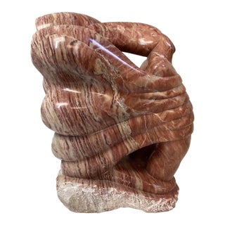 1990s Kay Hofmann Signed Hand-Carved Spanish Alabaster “Butterfly Woman” Abstract Sculpture For Sale