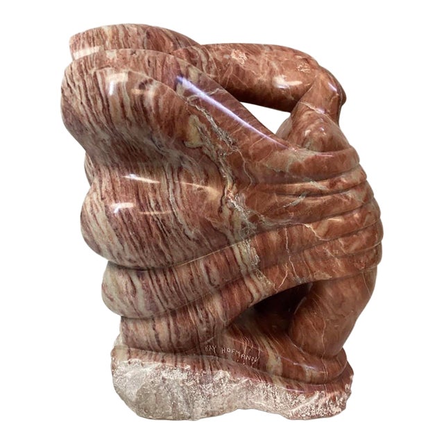 1990s Kay Hofmann Signed Hand-Carved Spanish Alabaster “Butterfly Woman” Abstract Sculpture For Sale