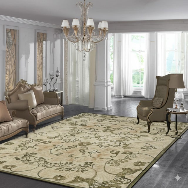 10x14 Elena Ophelia Ivory Traditional Floral Hand Knotted Afghan Wool Carpet Rug For Sale In New York - Image 6 of 6