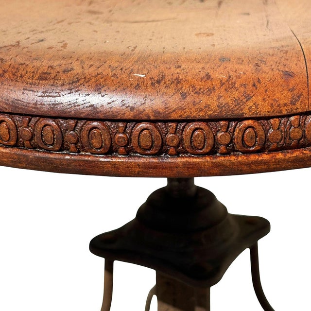 19th Century Adjustable Cast Iron Piano Stool W/ Oak Seat by Charles Parker Co. For Sale In Los Angeles - Image 6 of 9