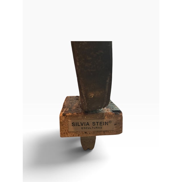 1990s Silvia Stein Signed Art Installation Glass & Steel Table With Pewter Figurine For Sale - Image 5 of 10