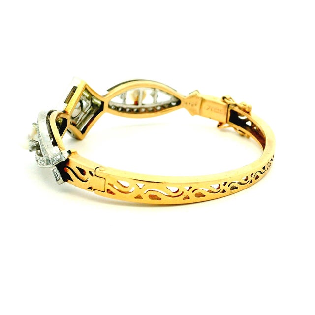 Gold Vintage French Diamond and Pearl Bracelet, 14k Gold & Platinum, Circa 1950s For Sale - Image 8 of 15