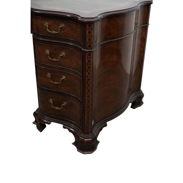 1950s Serpentine Front Baker Mahogany Leather Top Pedestal Writing Desk For Sale - Image 9 of 9