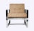 Milo Baughman style vintage mid century scoop chair. Flat bar chrome finished heavy frame with upholstered 'scoop' seat....