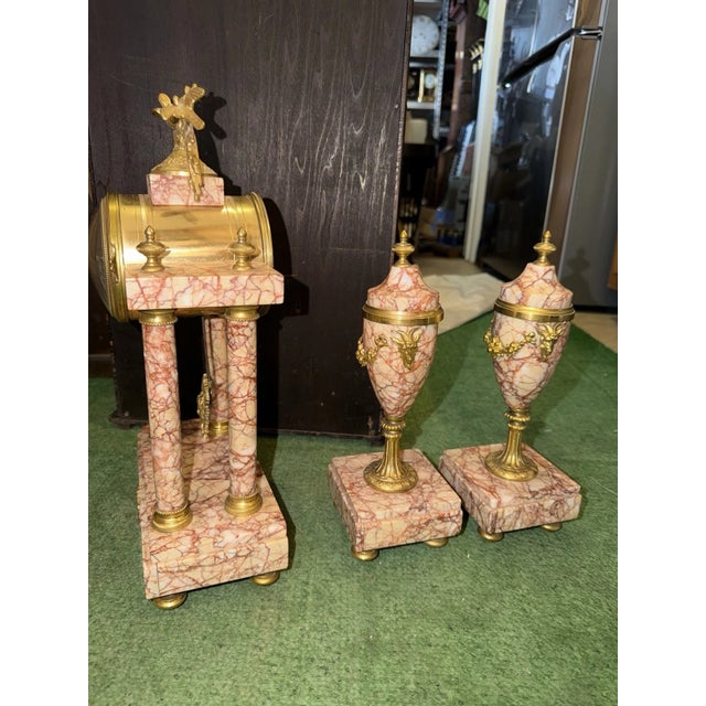 Antique French Portico Clock Garniture Set For Sale - Image 10 of 12