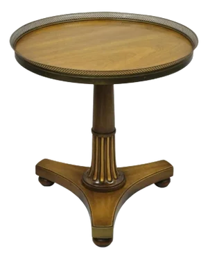 Vintage French Empire Mahogany Pedestal Base Round Brass Gallery Center Table